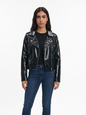Topshop Faux Leather Snake Print Moto Jacket